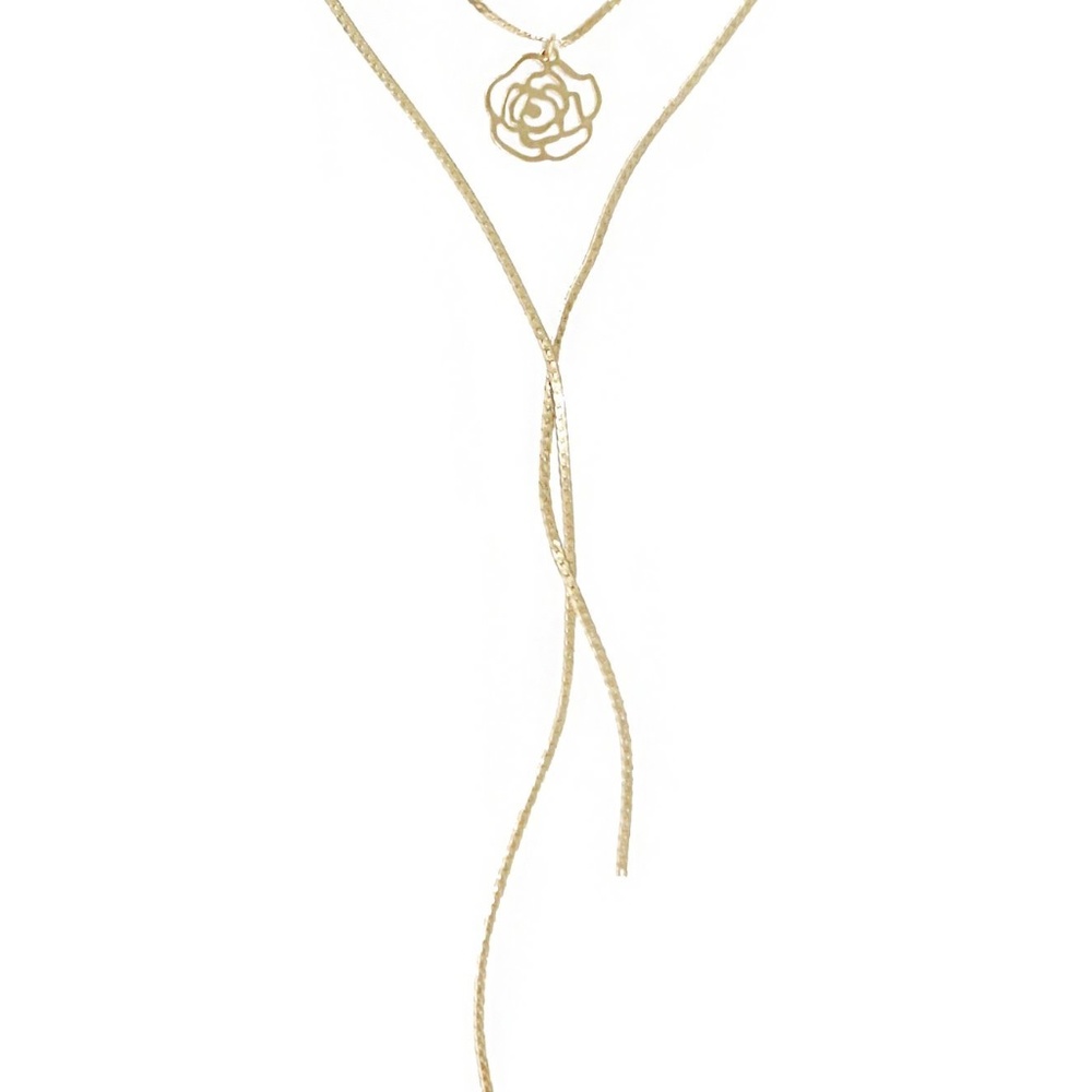 Golden Flower Lariat Necklace